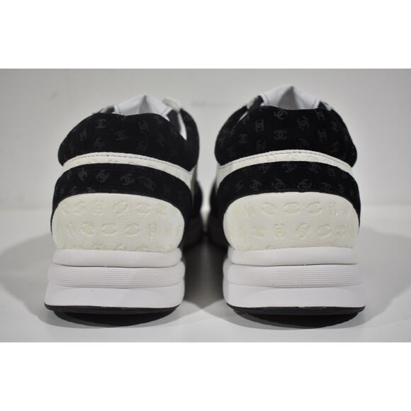 Chanel 22A Mens Black White Suede CC Logo Low Top Lace Up Trainer Sneaker 45 12 - Picture 10 of 11